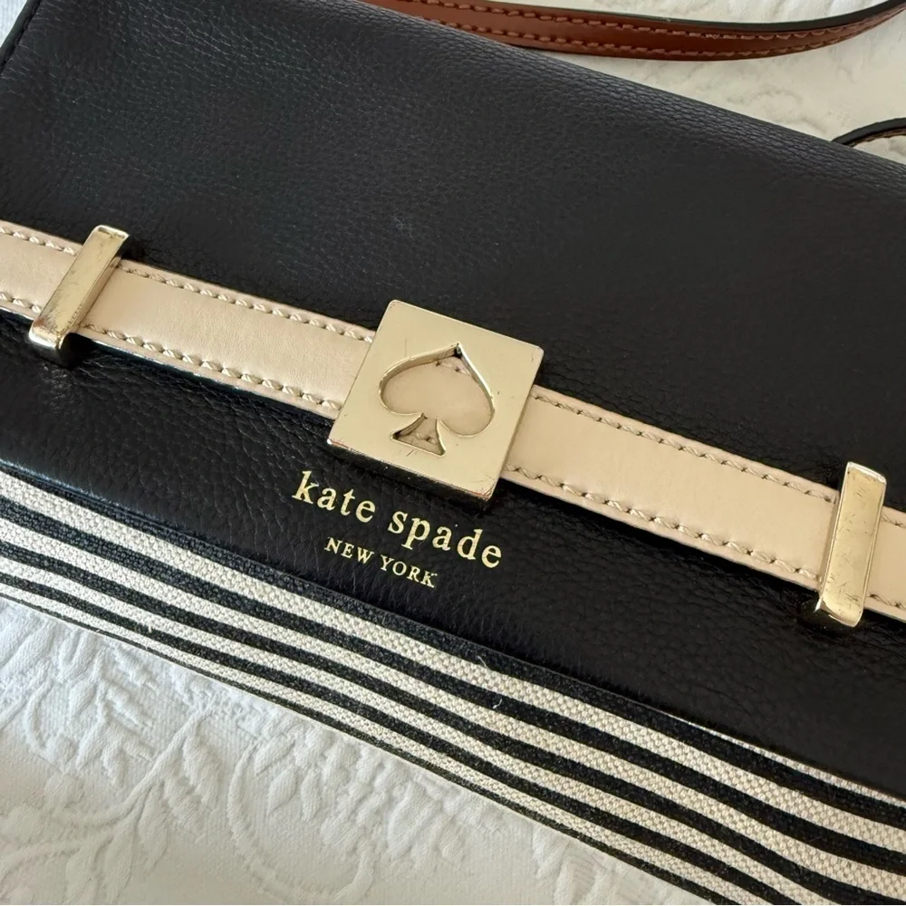 Kate Spade Striped Crossbody Bag Black and Cream
